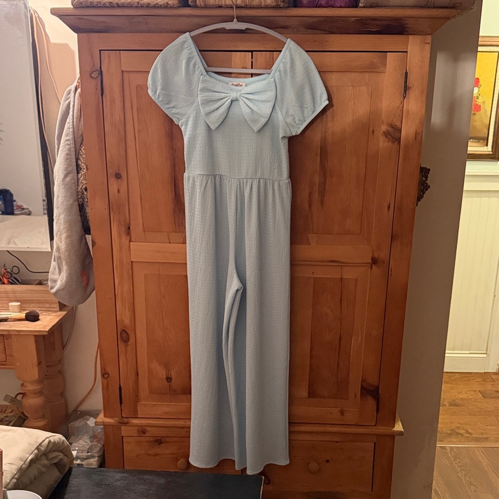 Amy Byer Sky Blue Jumpsuit with Elegant Bow